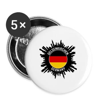Gelsenkirchen Skyline Deutschland Flagge Reise-Souvenir - Buttons groß 56 mm (5er Pack) - Weiß - Vorne