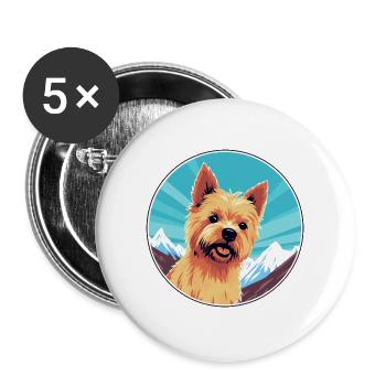 Norwich Terrier Hunderasse Cartoon Kawaii Watercolo - Buttons groß 56 mm (5er Pack) - Weiß - Vorne