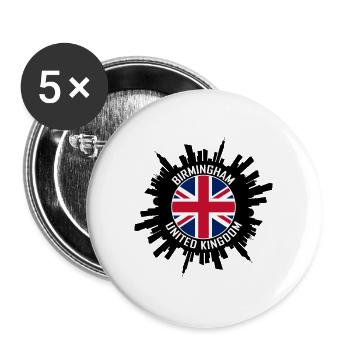 Birmingham Skyline UK Flagge Reise Souvenir - Buttons groß 56 mm (5er Pack) - Weiß - Vorne