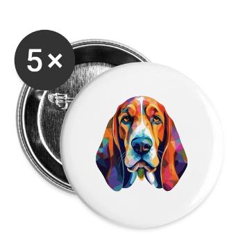 Basset Hund Hunderasse Aquarell Illustration - Buttons groß 56 mm (5er Pack) - Weiß - Vorne