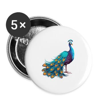 Pfau buntes Aquarell Cartoon Kawaii Tier - Buttons groß 56 mm (5er Pack) - Weiß - Vorne