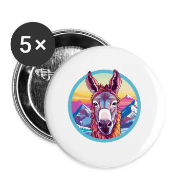 Esel Aquarell Karikatur Kawaii Haustier Tier Farbe - Buttons groß 56 mm (5er Pack) - Weiß - Vorne