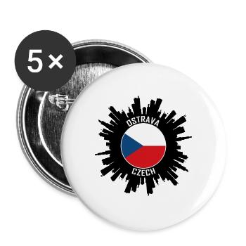 Ostrava Skyline Reise-Souvenir mit tschechischer Flagge - Buttons groß 56 mm (5er Pack) - Weiß - Vorne