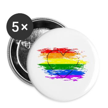 Regenbogen Flagge Herz used - Buttons groß 56 mm (5er Pack) - Weiß - Vorne