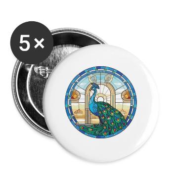 Pfauenbunte Aquarell-Tierillustration - Buttons groß 56 mm (5er Pack) - Weiß - Vorne