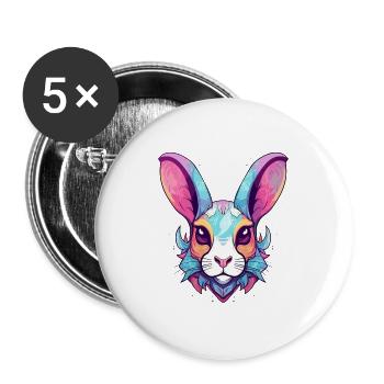 Hase buntes Aquarell Cartoon Kawaii Tier - Buttons groß 56 mm (5er Pack) - Weiß - Vorne