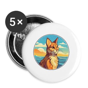 Luchs Aquarell Cartoon Kawaii Clipart Tier - Buttons groß 56 mm (5er Pack) - Weiß - Vorne