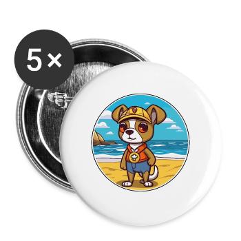 Portugiesischer Wachhund Rasse Cartoon Kawaii Hund - Buttons groß 56 mm (5er Pack) - Weiß - Vorne
