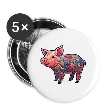Schwein niedliche Karikatur Kawaii Aquarell Tier Haustier - Buttons groß 56 mm (5er Pack) - Weiß - Vorne
