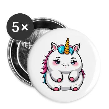 Süßes dickes Einhorn - Buttons groß 56 mm (5er Pack) - Weiß - Vorne