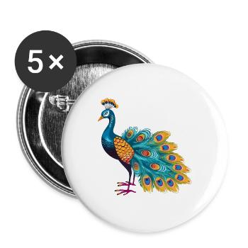 Pfau buntes Aquarell Cartoon Kawaii Tier - Buttons groß 56 mm (5er Pack) - Weiß - Vorne