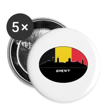 Gent Belgien Flagge Skyline Silhouette Reisen - Buttons groß 56 mm (5er Pack) - Weiß - Vorne