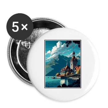 Montreux Schweiz Vintage Reiseposter WPA Kunst - Buttons groß 56 mm (5er Pack) - Weiß - Vorne