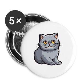 Britische Falte Kurzhaar Katze Karikatur Aquarell Kunst - Buttons groß 56 mm (5er Pack) - Weiß - Vorne