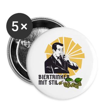 Biertrinker mit Stil - Buttons groß 56 mm (5er Pack) - Weiß - Vorne