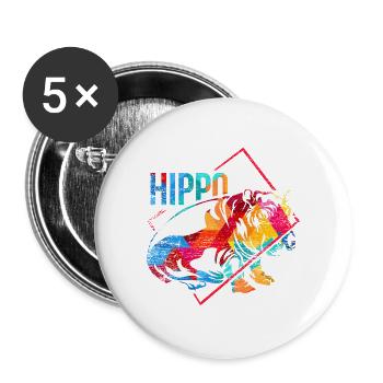 Massives Nilpferd Flusspferd - Buttons groß 56 mm (5er Pack) - Weiß - Vorne