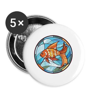 Fisch Buntes Aquarell Tier Haustier Illustration - Buttons groß 56 mm (5er Pack) - Weiß - Vorne