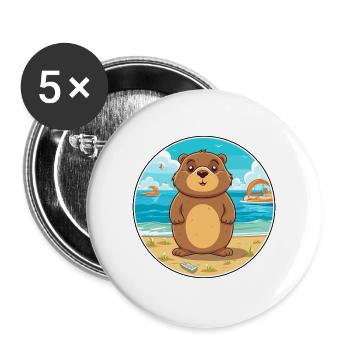 Gopher Aquarell Cartoon Kawaii Clipart Tier - Buttons groß 56 mm (5er Pack) - Weiß - Vorne