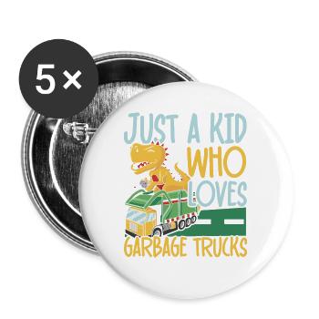 Nur ein Kind, das Müllwagen und Recycling liebt - Buttons groß 56 mm (5er Pack) - Weiß - Vorne