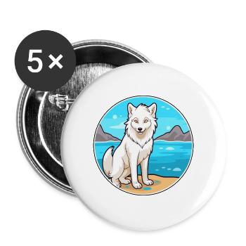 Arktischer Wolf Aquarell Cartoon Kawaii Clipart Haustier - Buttons groß 56 mm (5er Pack) - Weiß - Vorne
