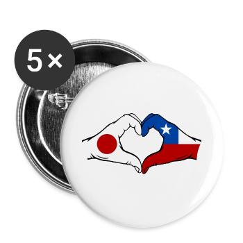 Japan Chile Flagge Hände Herzform - Buttons groß 56 mm (5er Pack) - Weiß - Vorne