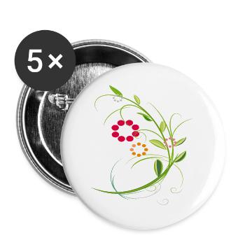 Blumenranke mit kleinen Blüten - Buttons groß 56 mm (5er Pack) - Weiß - Vorne