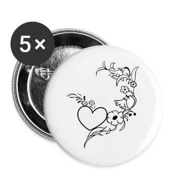 Blumenranke mit Herz - Buttons groß 56 mm (5er Pack) - Weiß - Vorne