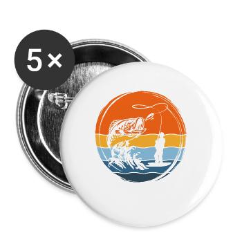 Angler Angeln - Buttons groß 56 mm (5er Pack) - Weiß - Vorne