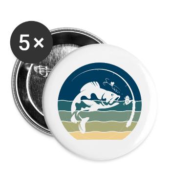 Angler Angeln - Buttons groß 56 mm (5er Pack) - Weiß - Vorne