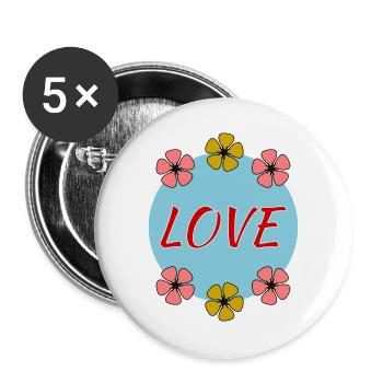 LIEBE. VALENTINSTAG. ICH LIEBE DICH. ICH LIEBE DICH. LIEBE - Buttons groß 56 mm (5er Pack) - Weiß - Vorne