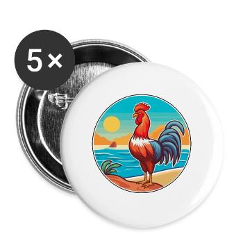 Hahn Aquarell Karikatur Kawaii Clipart Tier - Buttons groß 56 mm (5er Pack) - Weiß - Vorne