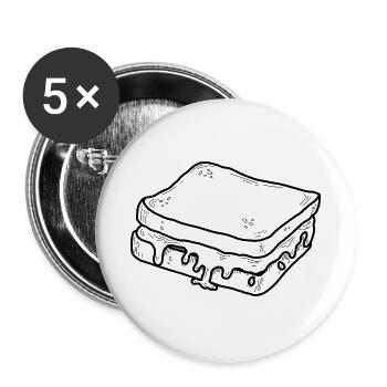 Käsetoast – Minimalistisches Foodie Design - Buttons groß 56 mm (5er Pack) - Weiß - Vorne