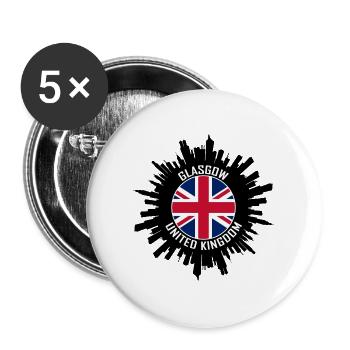 Glasgow Skyline UK Flagge Reisesouvenir - Buttons groß 56 mm (5er Pack) - Weiß - Vorne