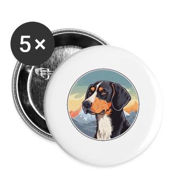 Serbischer dreifarbiger Jagdhund Rasse Cartoon Kawaii - Buttons groß 56 mm (5er Pack) - Weiß - Vorne