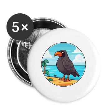 Krähe Aquarell Cartoon Kawaii Clipart Tier - Buttons groß 56 mm (5er Pack) - Weiß - Vorne