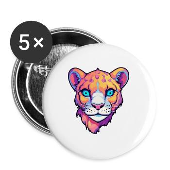 Cougar Buntes Aquarell Cartoon Kawaii Tier - Buttons groß 56 mm (5er Pack) - Weiß - Vorne