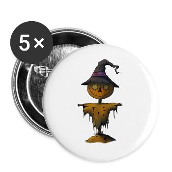 Kürbis Vogelscheuche Hexe - Buttons groß 56 mm (5er Pack) - Weiß - Vorne