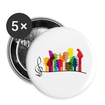Farbige Gitarre mit Musikleiste, Regenbogen - Buttons groß 56 mm (5er Pack) - Weiß - Vorne
