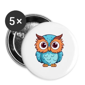 Eule süßes glückliches Kawaii Cartoon Clipart Tier - Buttons groß 56 mm (5er Pack) - Weiß - Vorne