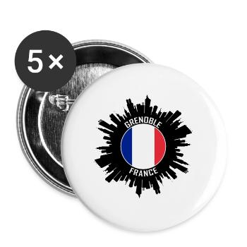 Grenoble Skyline Frankreich Flagge Reise Souvenir - Buttons groß 56 mm (5er Pack) - Weiß - Vorne