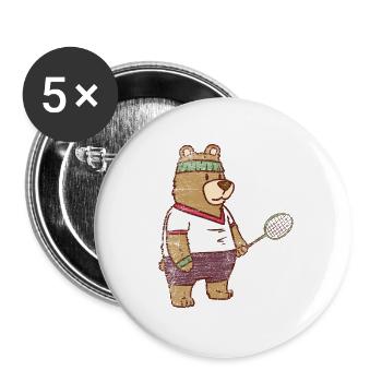 Spritziger Speedminton Bär Turnier - Buttons groß 56 mm (5er Pack) - Weiß - Vorne