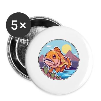 Fisch Aquarell Karikatur Kawaii Clipart Tier - Buttons groß 56 mm (5er Pack) - Weiß - Vorne