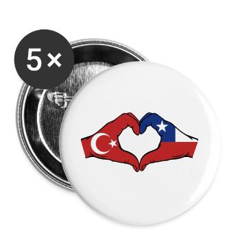 Türkei Chile Flagge Hände Herzform - Buttons groß 56 mm (5er Pack) - Weiß - Vorne