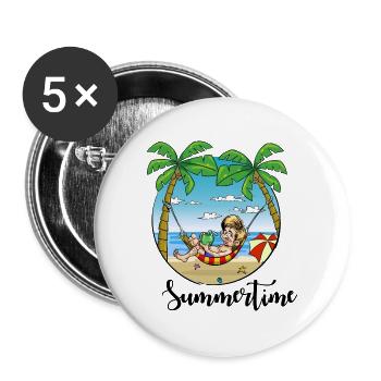 Summertime - Mann in Hängematte am Strand - Buttons groß 56 mm (5er Pack) - Weiß - Vorne