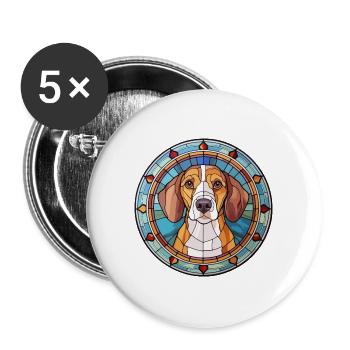 Serbischer dreifarbiger Jagdhund Rasse Buntglas C - Buttons groß 56 mm (5er Pack) - Weiß - Vorne