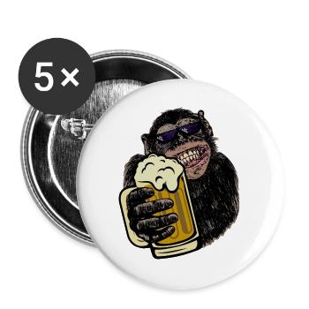 Affe mit Bier Biertrinkershirt Geschenk - Buttons groß 56 mm (5er Pack) - Weiß - Vorne