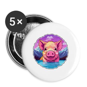 Schwein Aquarell Karikatur Kawaii Haustier Tier Bunt - Buttons groß 56 mm (5er Pack) - Weiß - Vorne