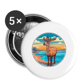 Karibu Aquarell Karikatur Kawaii Clipart Tier - Buttons groß 56 mm (5er Pack) - Weiß - Vorne