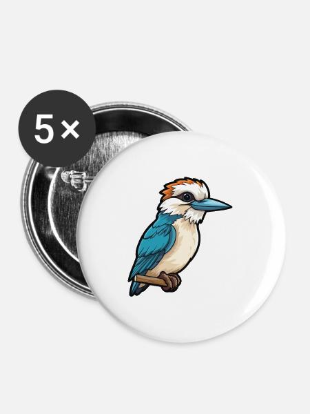 Kookaburra Cartoon Kawaii Aquarell Illustration - Buttons groß 56 mm (5er Pack) - Weiß