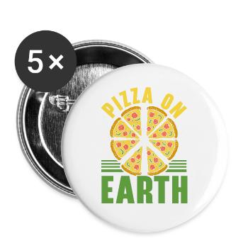 Pizza On Earth Pizza-Liebhaber Italienisches Essen - Buttons groß 56 mm (5er Pack) - Weiß - Vorne